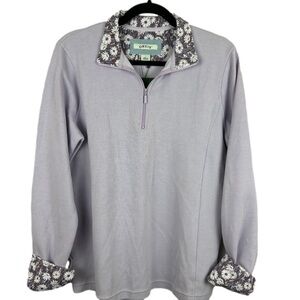 Orvis Casual Floral Trim Long Sleeve Quarter Zip Cotton Sweater Large Lilac NWT
